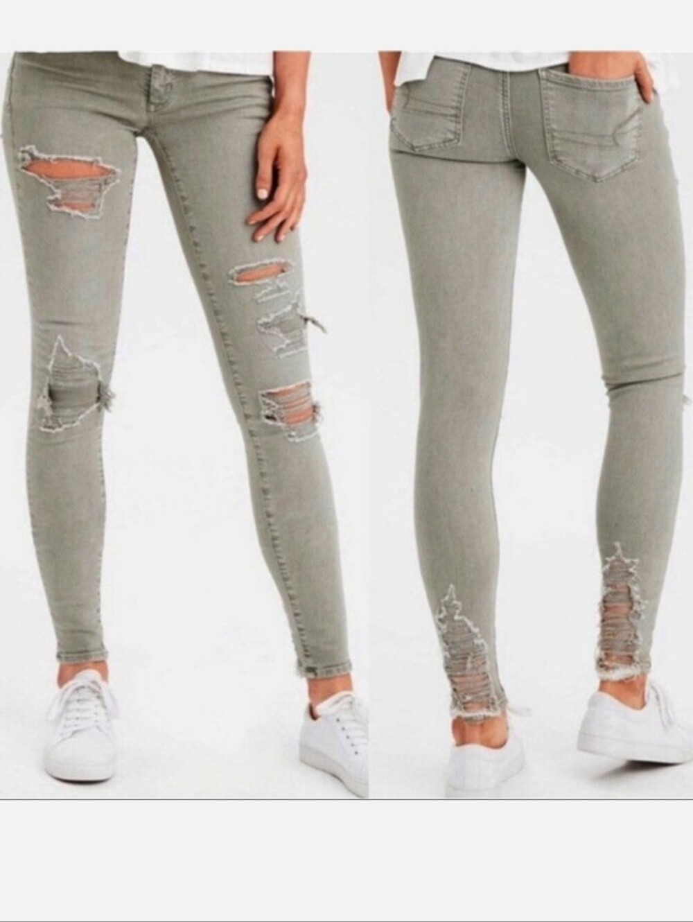 AE X LONG Jegging Jeans Green Next Level Stretch Denim Distressed American Eagle